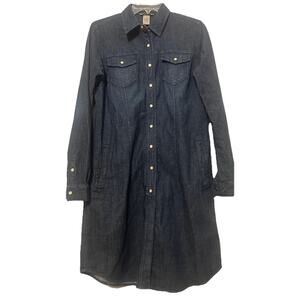 Duluth Trading Company Women's Small‎ Blue Denim Pearl Snap Western Shirt Dress